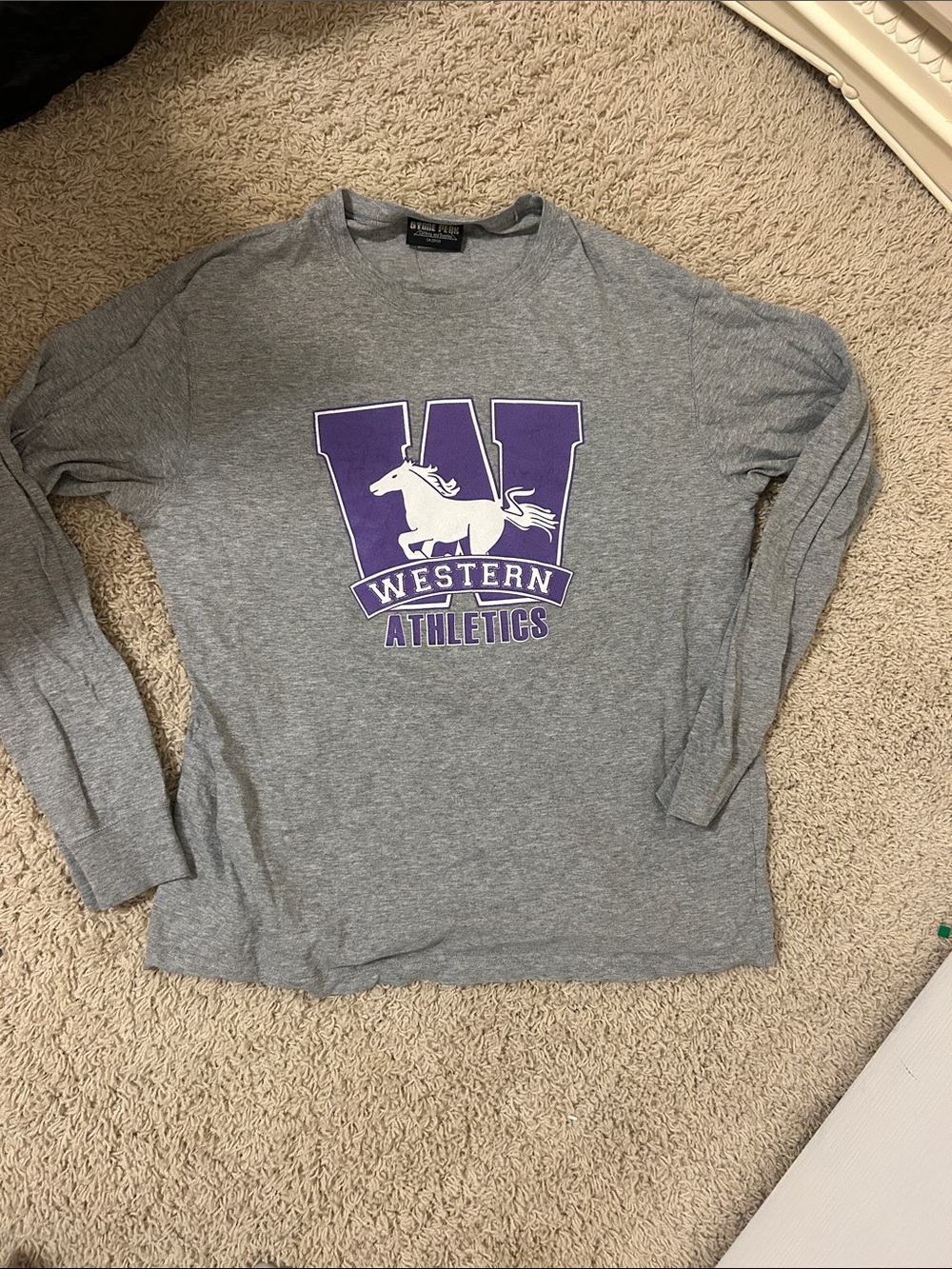 Western Athletics Gray Long Sleeve Tee with Purple Logo